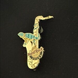 Hard Rock Cafe Aruba Saxophone Pin - Gold and Teal